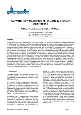 Oil-Water Flow Measurement for Custody Transfer Applications