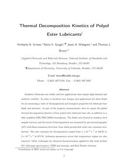 Thermal Decomposition Kinetics of Polyol Ester Lubricants†