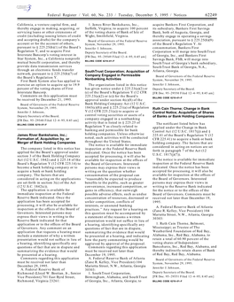 Federal Register / Vol. 60, No. 233 / Tuesday, December 5, 1995 / Notices 62249