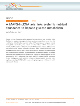 A MAFG-Lncrna Axis Links Systemic Nutrient Abundance to Hepatic Glucose Metabolism