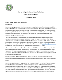 Harvey Mitigation Competition Application CDBG-MIT Public Notice October 12, 2020