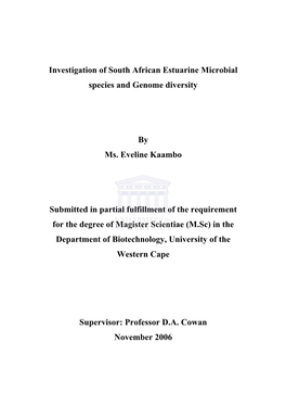 Investigation of South African Estuarine Microbial Species and Genome Diversity