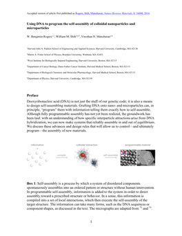 1 Using DNA to Program the Self-Assembly of Colloidal Nanoparticles and Microparticles Preface Deoxyribonucleic Acid