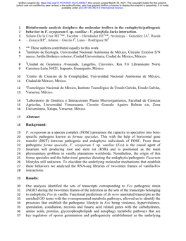 Bioinformatic Analysis Deciphers the Molecular Toolbox in the Endophytic/Pathogenic 2 Behavior in F