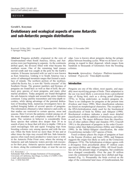 Evolutionary and Ecological Aspects of Some Antarctic and Sub-Antarctic Penguin Distributions