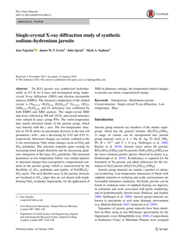 Single-Crystal X-Ray Diffraction Study of Synthetic Sodium–Hydronium Jarosite