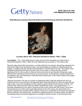 March 30, 2021 for IMMEDIATE RELEASE Getty Museum Acquires