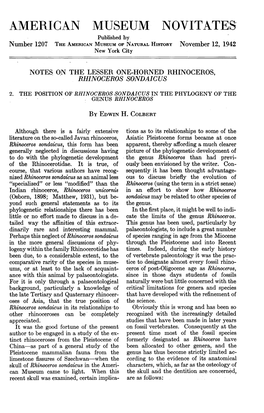 AMERICAN MUSEUM NOVITATESI Published by Number 1207 the AMERICAN MUSEUM of NATURAL HISTORY November 12, 1942 New York City
