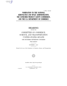 Nomination to the National Aeronautics and Space Administration, the Consumer Product Safety Commission, and the U.S. Department of Commerce