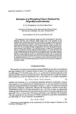 Solvolysis of P-Nitrophenyl Esters Catalyzed by Oligo-4(5)-Vinylimidazoles