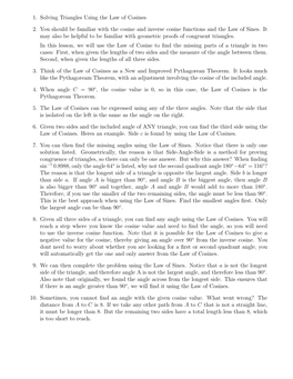 1. Solving Triangles Using the Law of Cosines