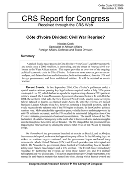 CRS Report for Congress Received Through the CRS Web