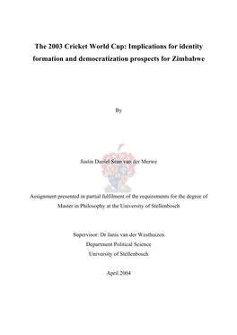 The 2003 Cricket World Cup: Implications for Identity Formation and Democratization Prospects for Zimbabwe