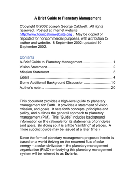 A Brief Guide to Planetary Management