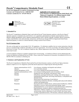 Piccolo® Comprehensive Metabolic Reagent Disc