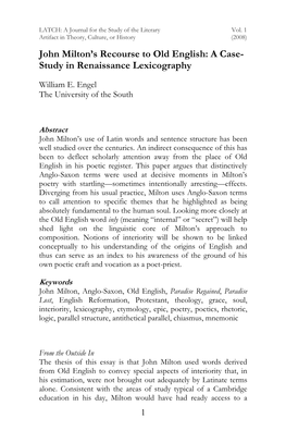 John Milton's Recourse to Old English: a Case-Study In