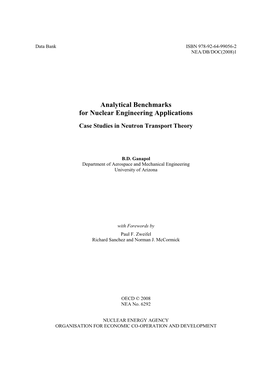 Analytical Benchmarks for Nuclear Engineering Applications