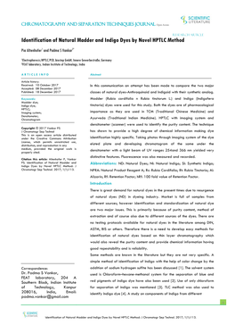 Identification of Natural Madder and Indigo Dyes by Novel HPTLC Method