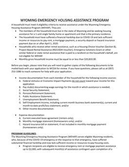 Wyoming Emergency Housing Assistance Program