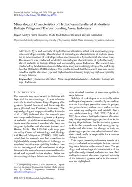 Mineralogical Characteristics of Hydrothermally-Altered Andesite in Kalirejo Village and the Surrounding Areas, Indonesia