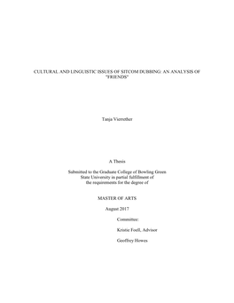 Cultural and Linguistic Issues of Sitcom Dubbing: an Analysis of 