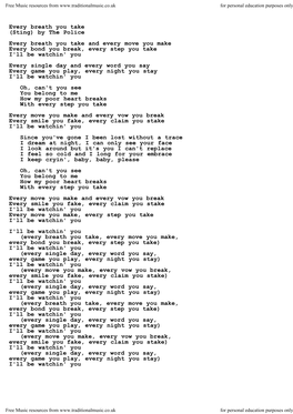 Every Breath You Take (Sting) by the Police Every Breath You Take and Every Move You Make Every Bond You Break, Every Step You T