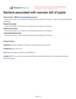 Bacteria Associated with Vascular Wilt of Poplar