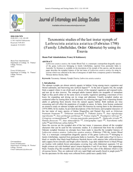 Taxonomic Studies of the Last Instar Nymph of Lathrecista Asiatica