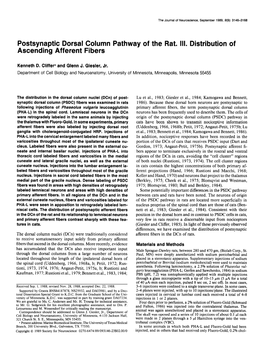 Postsynaptic Dorsal Column Pathway of the Rat. III. Distribution of Ascending Afferent Fibers