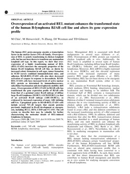 Overexpression of an Activated REL Mutant Enhances the Transformed State of the Human B-Lymphoma BJAB Cell Line and Alters Its Gene Expression Proﬁle