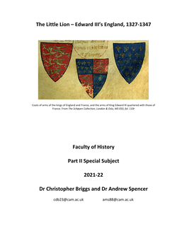 The Little Lion – Edward III's England, 1327-1347 Faculty of History Part II