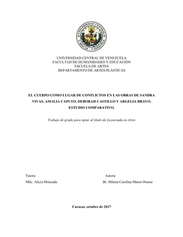 Universidad Central De Venezuela Facultad De Humanidades Y Educación Escuela De Artes Departamento De Artes Plásticas