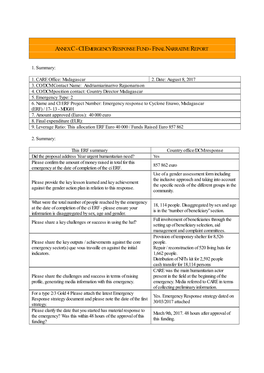 Annex C - Ci Emergency Response Fund - Final Narrative Report