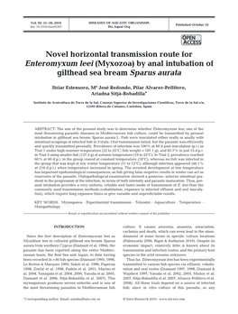 Novel Horizontal Transmission Route for Enteromyxum Leei (Myxozoa) by Anal Intubation of Gilthead Sea Bream Sparus Aurata