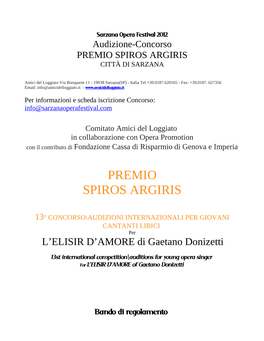 Premio Spiros Argiris Città Di Sarzana