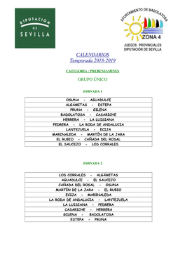 CALENDARIOS Temporada 2018-2019