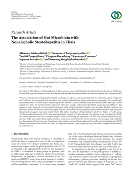 Research Article the Association of Gut Microbiota with Nonalcoholic Steatohepatitis in Thais