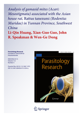 Analysis of Gamasid Mites (Acari: Mesostigmata)