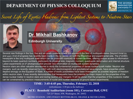 Dr. Mikhail Bashkanov DEPARTMENT of PHYSICS COLLOQUIUM