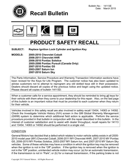 Recall Bulletin