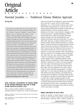 Original Article &&&&&&&&&&&&&& Neonatal Jaundice — Traditional Chinese Medicine Approach