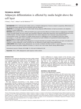 Adipocyte Differentiation Is Affected by Media Height Above the Cell Layer