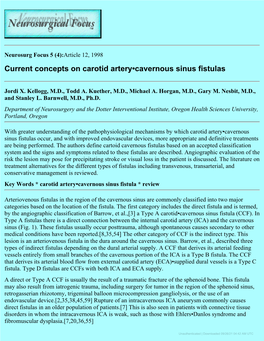 Current Concepts on Carotid Artery-Cavernous Sinus Fistulas