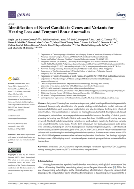 Identification of Novel Candidate Genes and Variants for Hearing