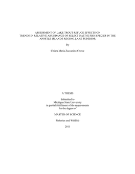 Assessment of Lake Trout Refuge Effects on Trends in Relative Abundance of Select Native Fish Species in the Apostle Islands Region, Lake Superior