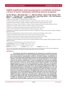 CEBPD Amplification and Overexpression in Urothelial Carcinoma: a Driver of Tumor Metastasis Indicating Adverse Prognosis