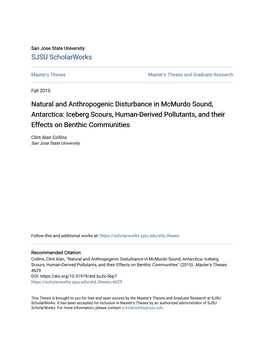 Natural and Anthropogenic Disturbance in Mcmurdo Sound, Antarctica: Iceberg Scours, Human-Derived Pollutants, and Their Effects on Benthic Communities