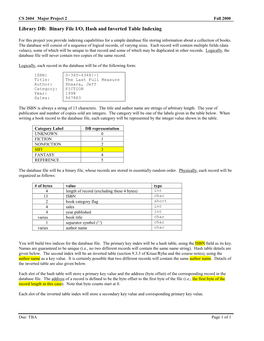 Library DB: Binary File I/O, Hash and Inverted Table Indexing