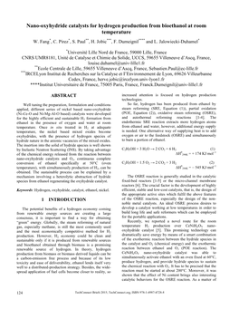 Nano-Oxyhydride Catalysts for Hydrogen Production from Bioethanol at Room Temperature W