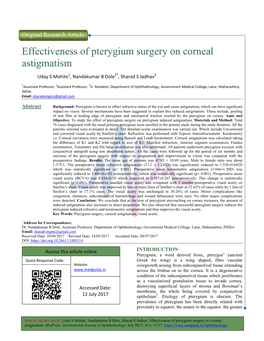Effectiveness of Pterygium Surgery on Corneal Astigmatism